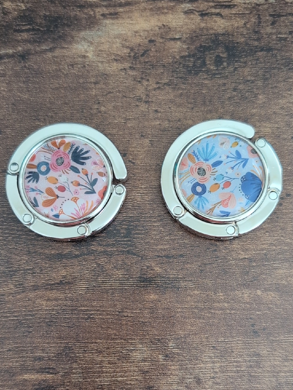Floral Purse Hooks Set Pink and Blue Floral Designs NWOT